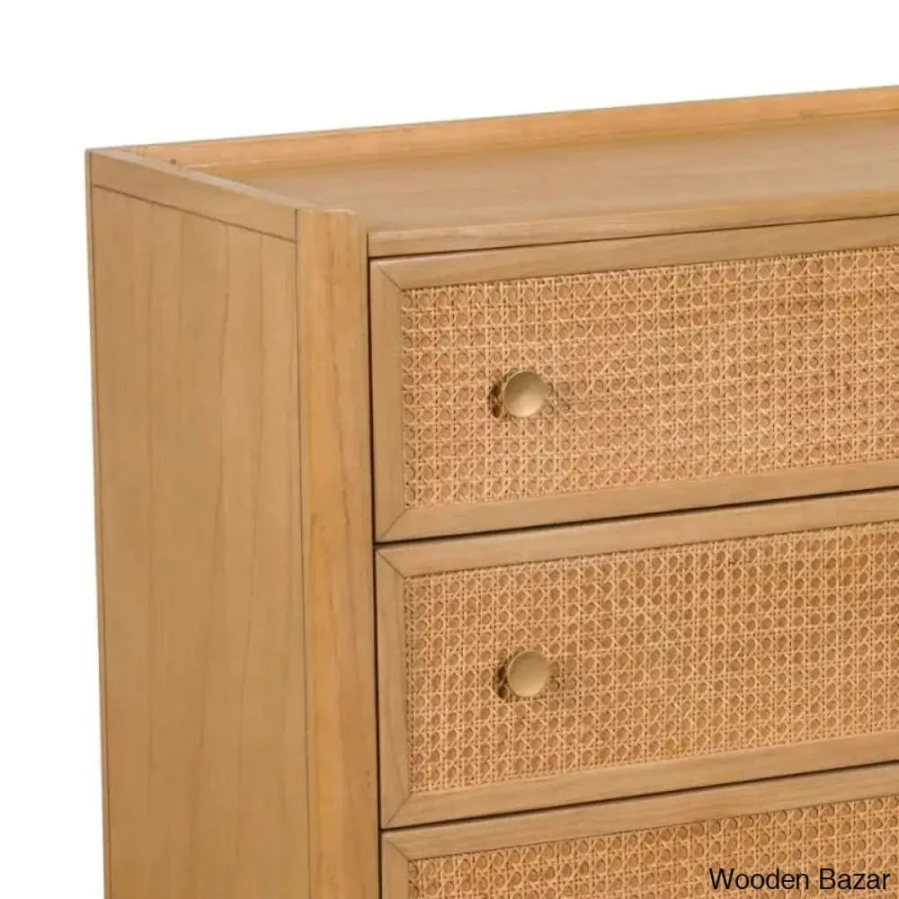 Githa Solid Wood Bali Rattan 3 Drawer Chest - Wooden Bazar