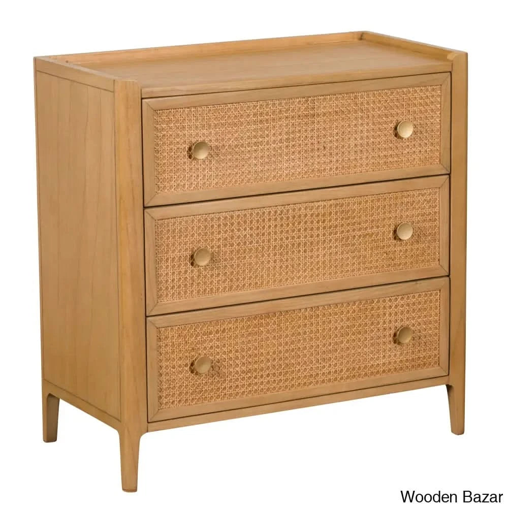Githa Solid Wood Bali Rattan 3 Drawer Chest - Wooden Bazar