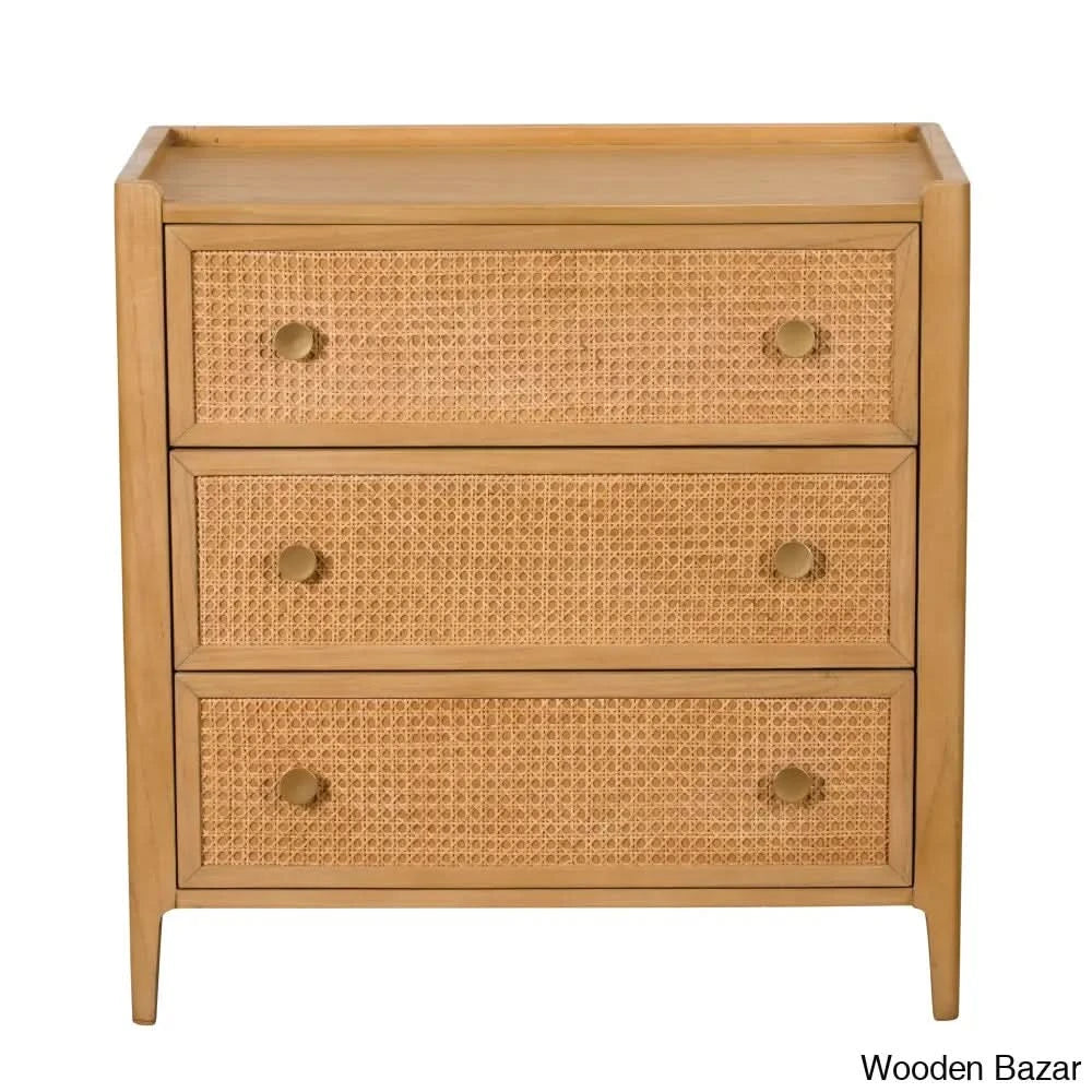 Githa Solid Wood Bali Rattan 3 Drawer Chest - Wooden Bazar