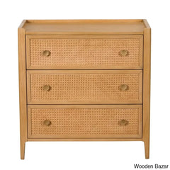 Githa Solid Wood Bali Rattan 3 Drawer Chest - Wooden Bazar