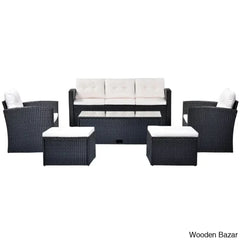 Go 6-Piece Outdoor Patio Set - Black Wicker & Beige Cushions With Sofas Ottomans And Coffee Table