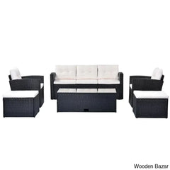 Go 6-Piece Outdoor Patio Set - Black Wicker & Beige Cushions With Sofas Ottomans And Coffee Table