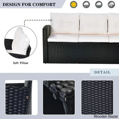 Go 6-Piece Outdoor Patio Set - Black Wicker & Beige Cushions With Sofas Ottomans And Coffee Table