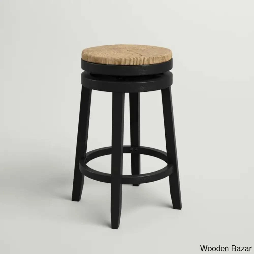 Granvillev Swivel Solid Wood Woven Seat Bar & Counter Stool