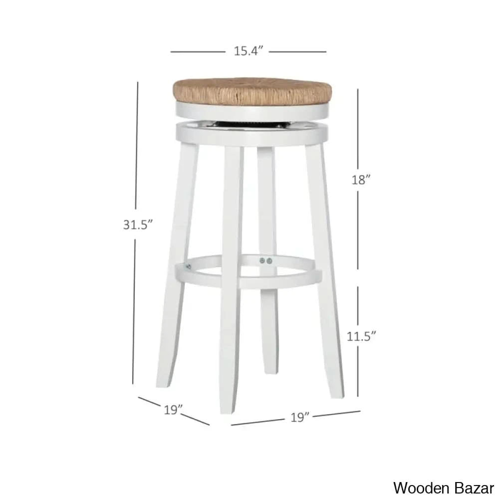 Granvillev Swivel Solid Wood Woven Seat Bar & Counter Stool