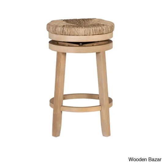 Granvillev Swivel Solid Wood Woven Seat Bar & Counter Stool