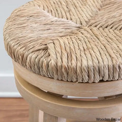 Granvillev Swivel Solid Wood Woven Seat Bar & Counter Stool