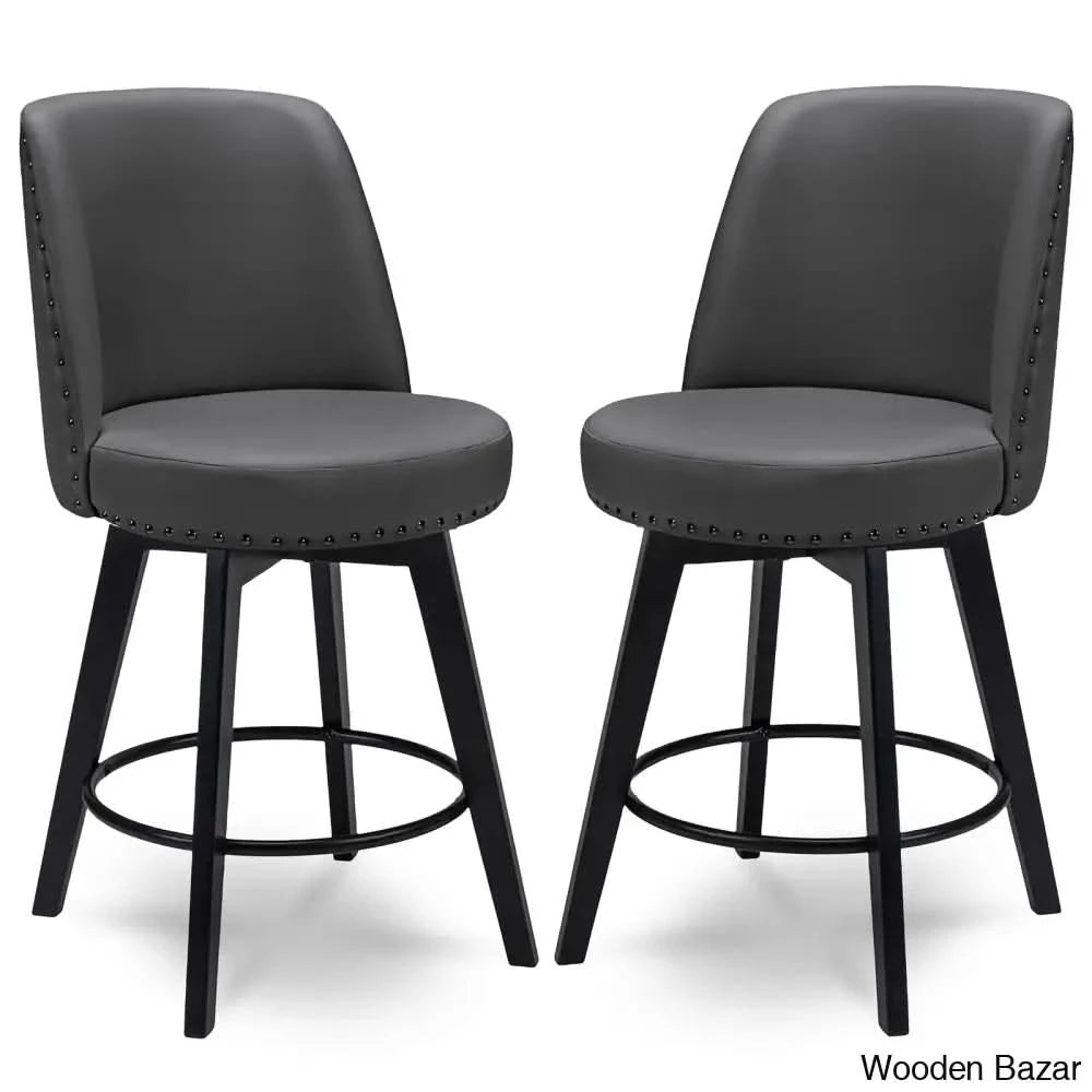 Griggstownz Swivel Upholstered 26’’ Counter Stool (Set Of 2) Dark Gray