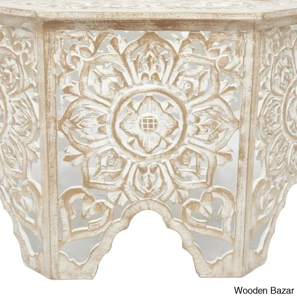 Guillermo Wood Intricately Made Carved Floral Coffee And Center Table W/ Hollow Interior