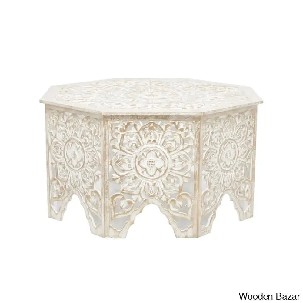 Guillermo Wood Intricately Made Carved Floral Coffee And Center Table W/ Hollow Interior