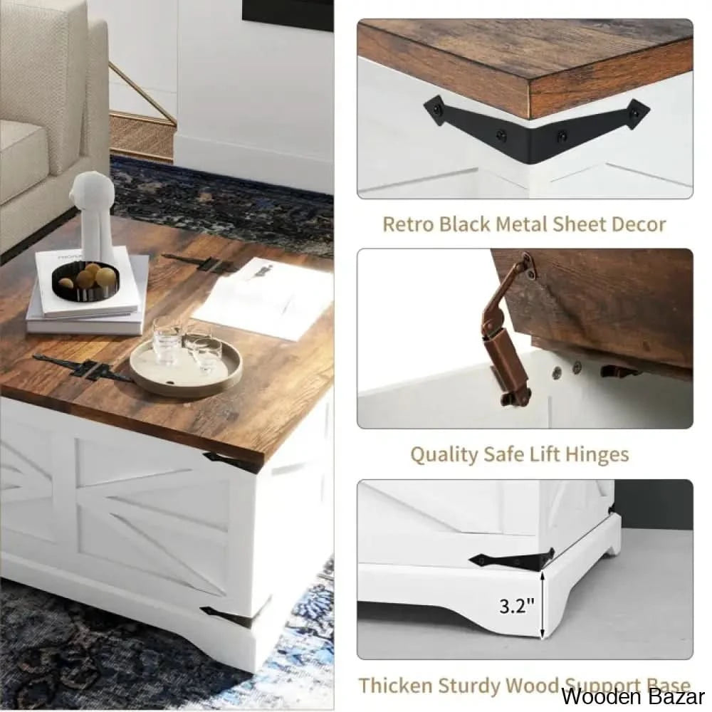 Gulkish Farmhouse Square Storage Coffee And Center Table With Hinged Lift Top For Living Room