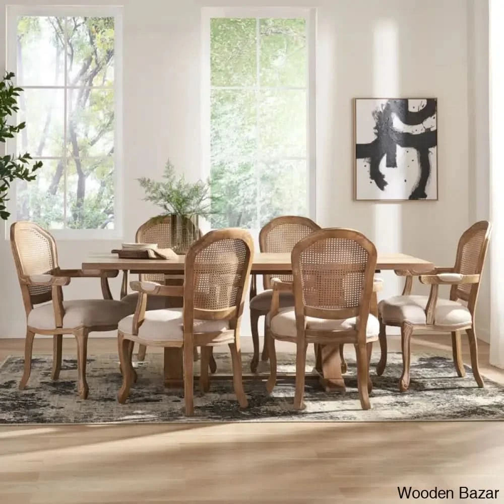 Hadden 6 Seater Wooden Solid Wood Trestle Dining Set Natural