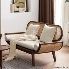 Hasina Solid Wood Sofa With Natural Rattan Inspired Living Meets Timeless Craftsmanship 2 Seater