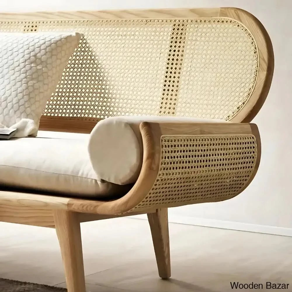 Hasina Solid Wood Sofa With Natural Rattan Inspired Living Meets Timeless Craftsmanship