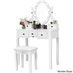 Hayter Makeup Vanity Dressing Table With Rotating Lighted Mirror And Cushioned Stool