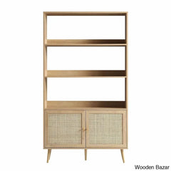 Heaton Ivory Elegance Solid Wood Frances Rattan Bookcase With Doors - Wooden Bazar