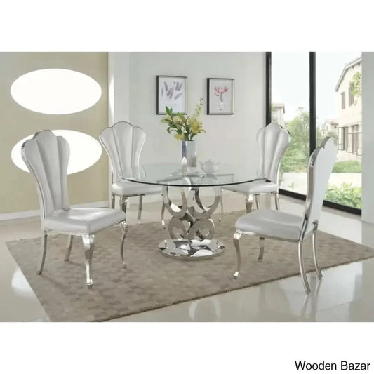 Heena Luxury 4 Seater Glass Top Pedestal Dining Set