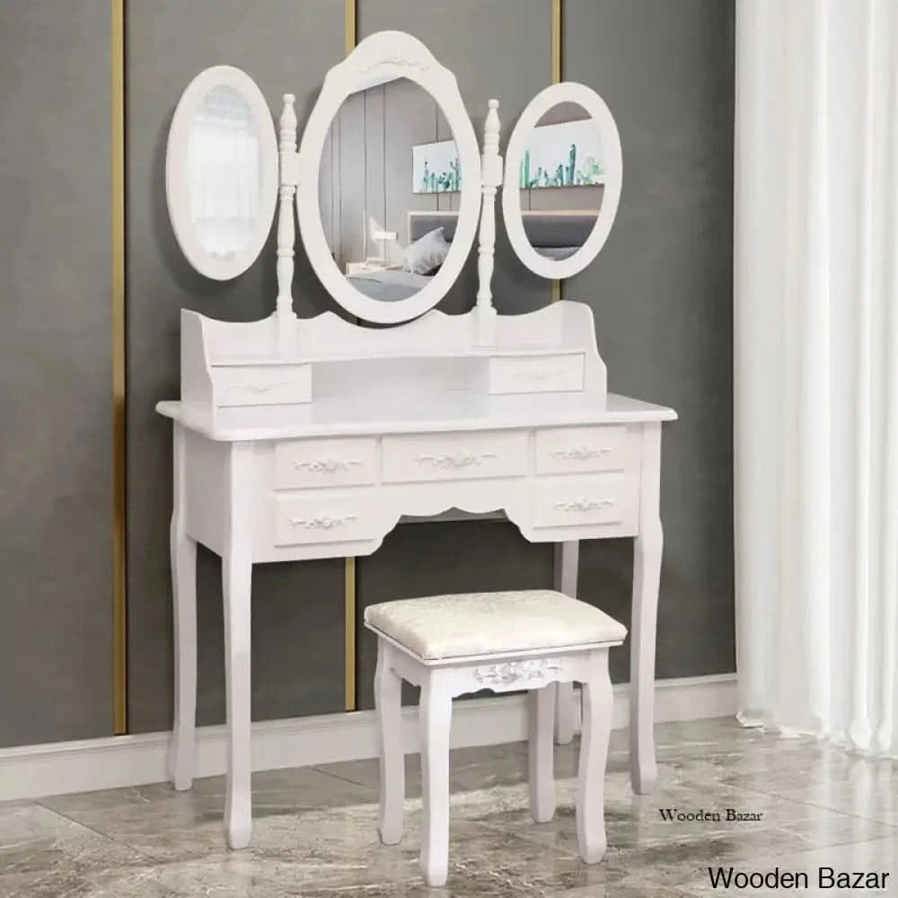 Highview Vanity 3 Mirrors Dressing Table With Stool White