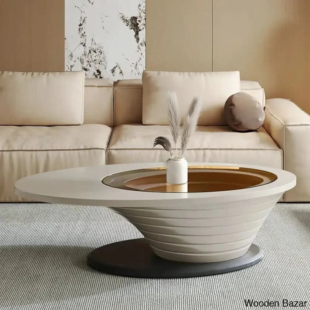 Hopper Light Luxury Modern Minimalist Oval Tea Brown Glass Table Gray Base Coffee And Center Table