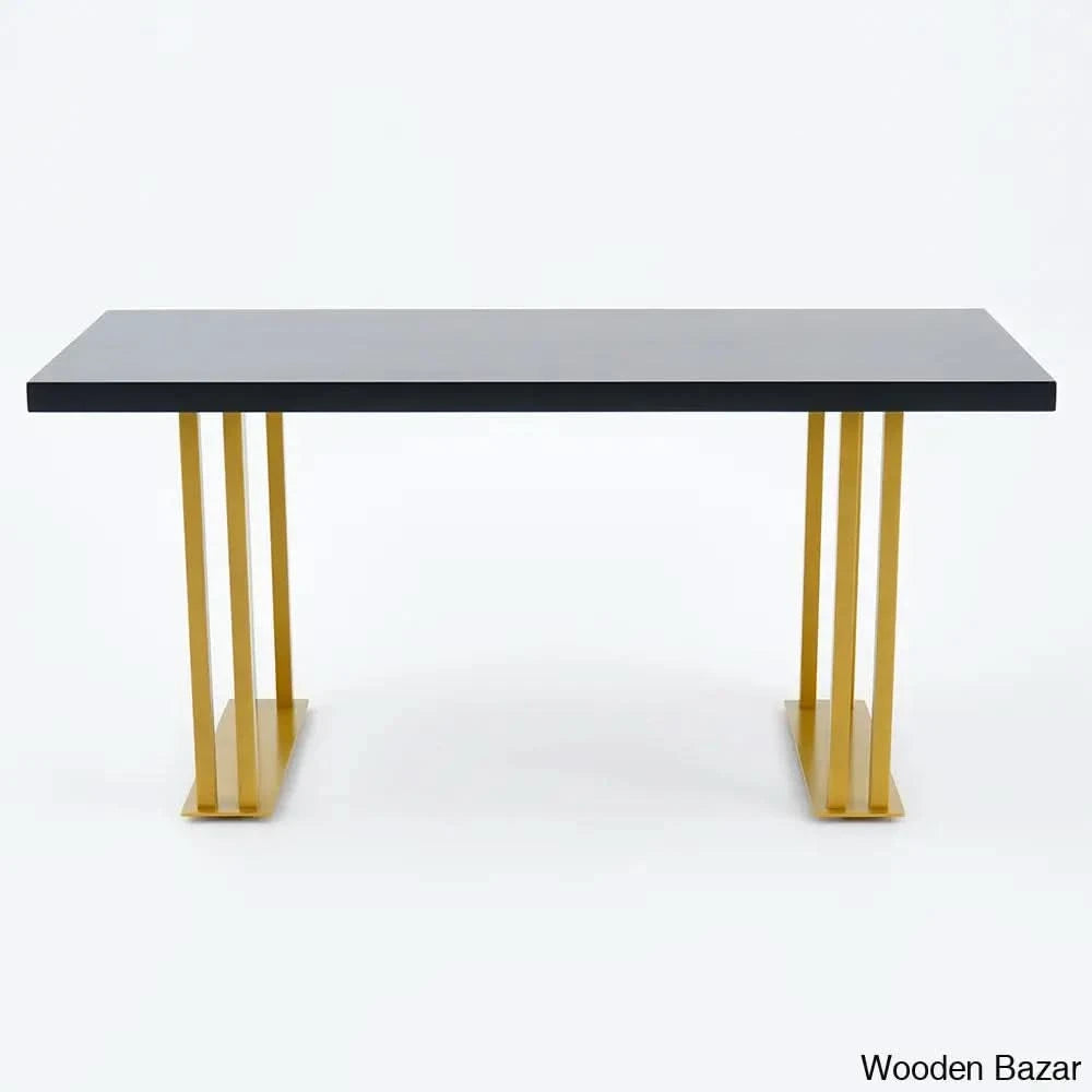 Hover 63’’ Black Rectangle Wood Dining Table In Gold