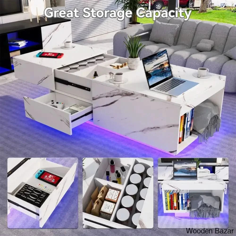 Hrishay Led Coffee And Center Table With Storage
