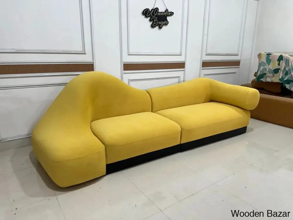Italian Designer Curved Velvet Sofa Upholstered - Wooden Bazar Yellow