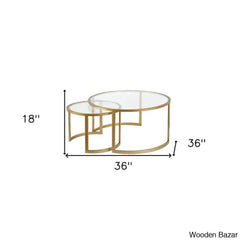 Ivaleye 36’’ Glass And Steel Round Nested Coffee And Center Tables