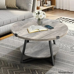 Jahaira Round Coffee Table With 2-Tier Storage Shelves And Center