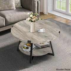 Jahaira Round Coffee Table With 2-Tier Storage Shelves And Center