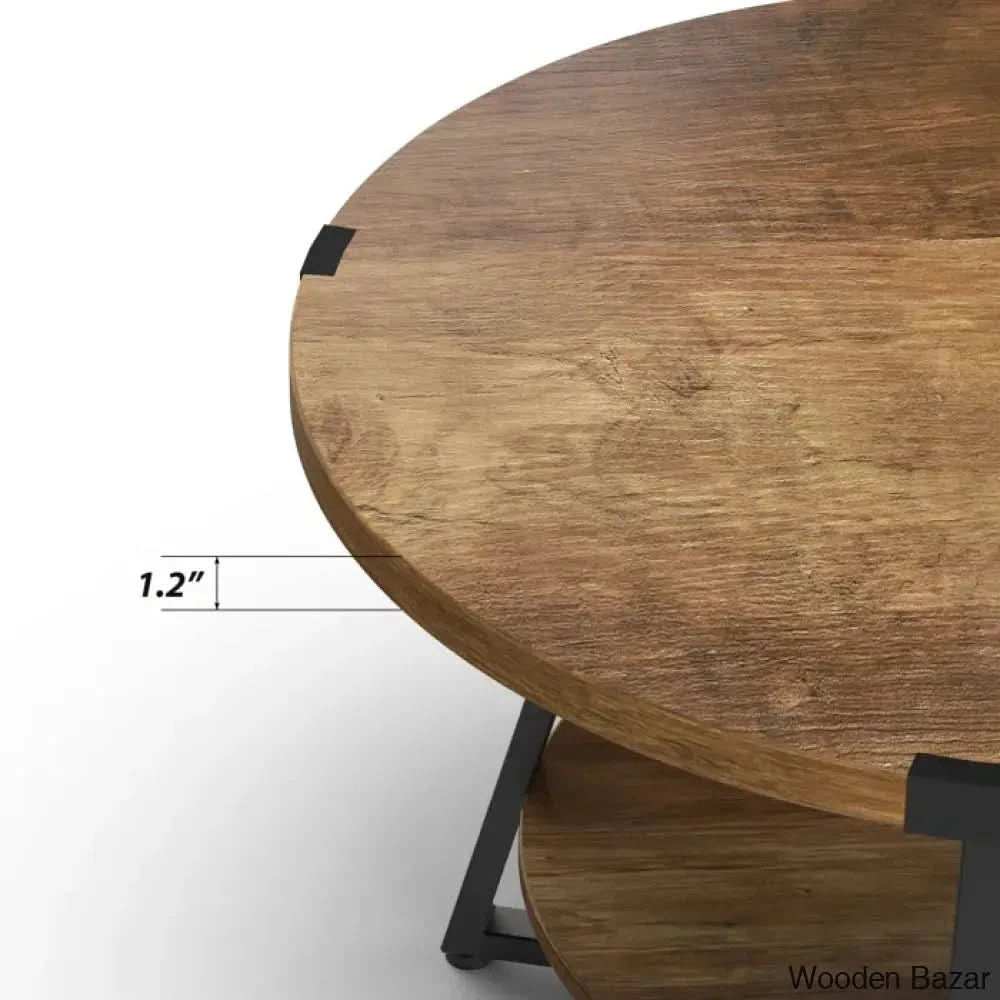 Jahaira Round Coffee Table With 2-Tier Storage Shelves And Center
