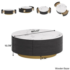 Jahnea Round Coffee Table With Storage 2 Drawers And Center Table