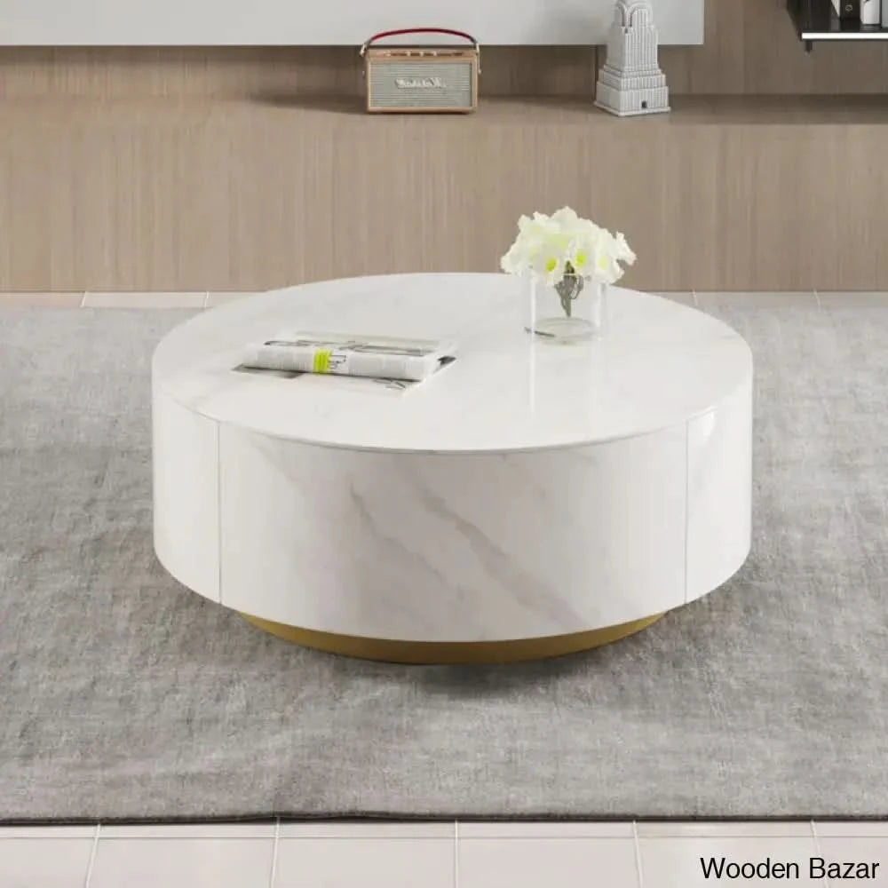 Jahnea Round Coffee Table With Storage 2 Drawers And Center Table