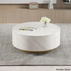 Jahnea Round Coffee Table With Storage 2 Drawers And Center Table