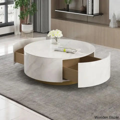 Jahnea Round Coffee Table With Storage 2 Drawers And Center Table