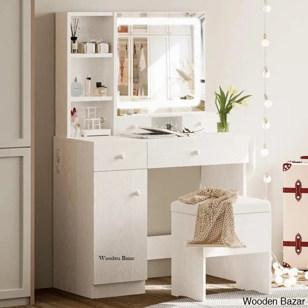 Jakaylen Makeup vanity dressing table with stool and LED