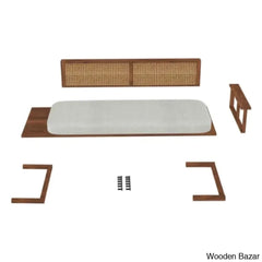 Jake Modern 3 Seater Rattan Cane Bench - Wooden Bazar