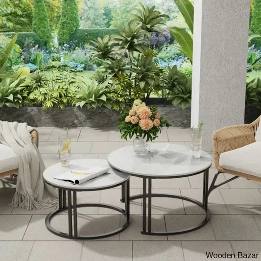 Jakeshahi Stone Top Nesting(Set Of 2) Coffee And Center Table White