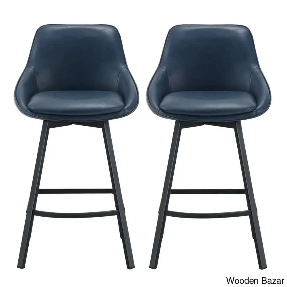 Janayshiax Swivel 25.2āā Faux Leather Counter And Bar Stool (Set Of 2) Blue