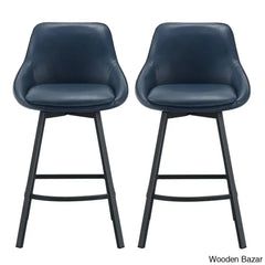 Janayshiax Swivel 25.2āā Faux Leather Counter And Bar Stool (Set Of 2) Blue
