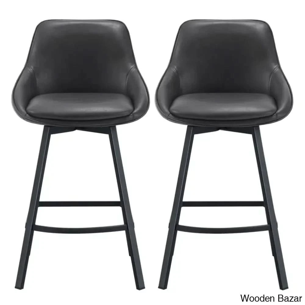 Janayshiax Swivel 25.2āā Faux Leather Counter And Bar Stool (Set Of 2) Dark Gray