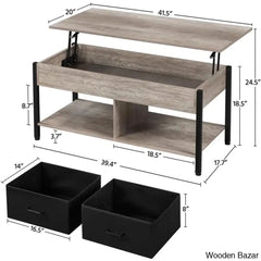 Jarissan Lift Top Coffee And Center Table With Hidden Compartment & 2 Fabric Storage Baskets