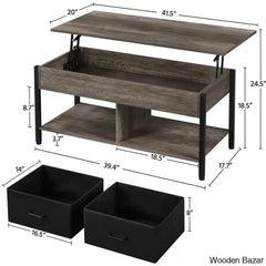Jarissan Lift Top Coffee And Center Table With Hidden Compartment & 2 Fabric Storage Baskets