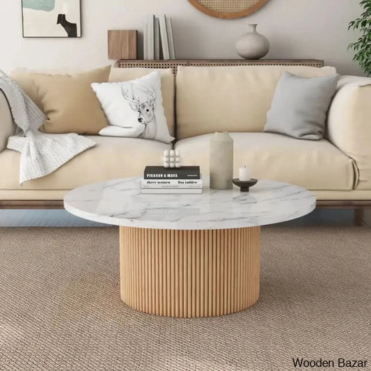 Jass 35’’ Marbled Wood Round Coffee And Center Table