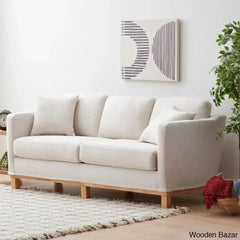 Joanne Upholstered 3-Seater Sofa With Solid Wood Base - Wooden Bazar