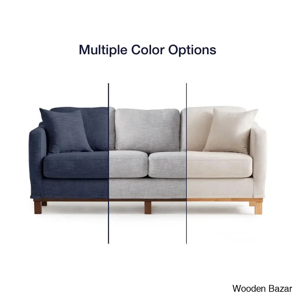 Joanne Upholstered 3-Seater Sofa With Solid Wood Base - Wooden Bazar