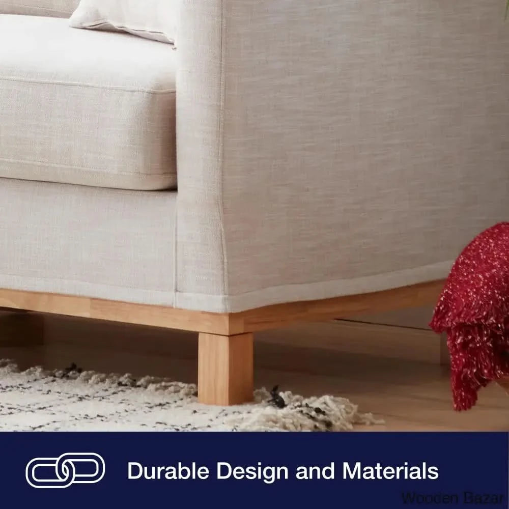 Joanne Upholstered 3-Seater Sofa With Solid Wood Base - Wooden Bazar