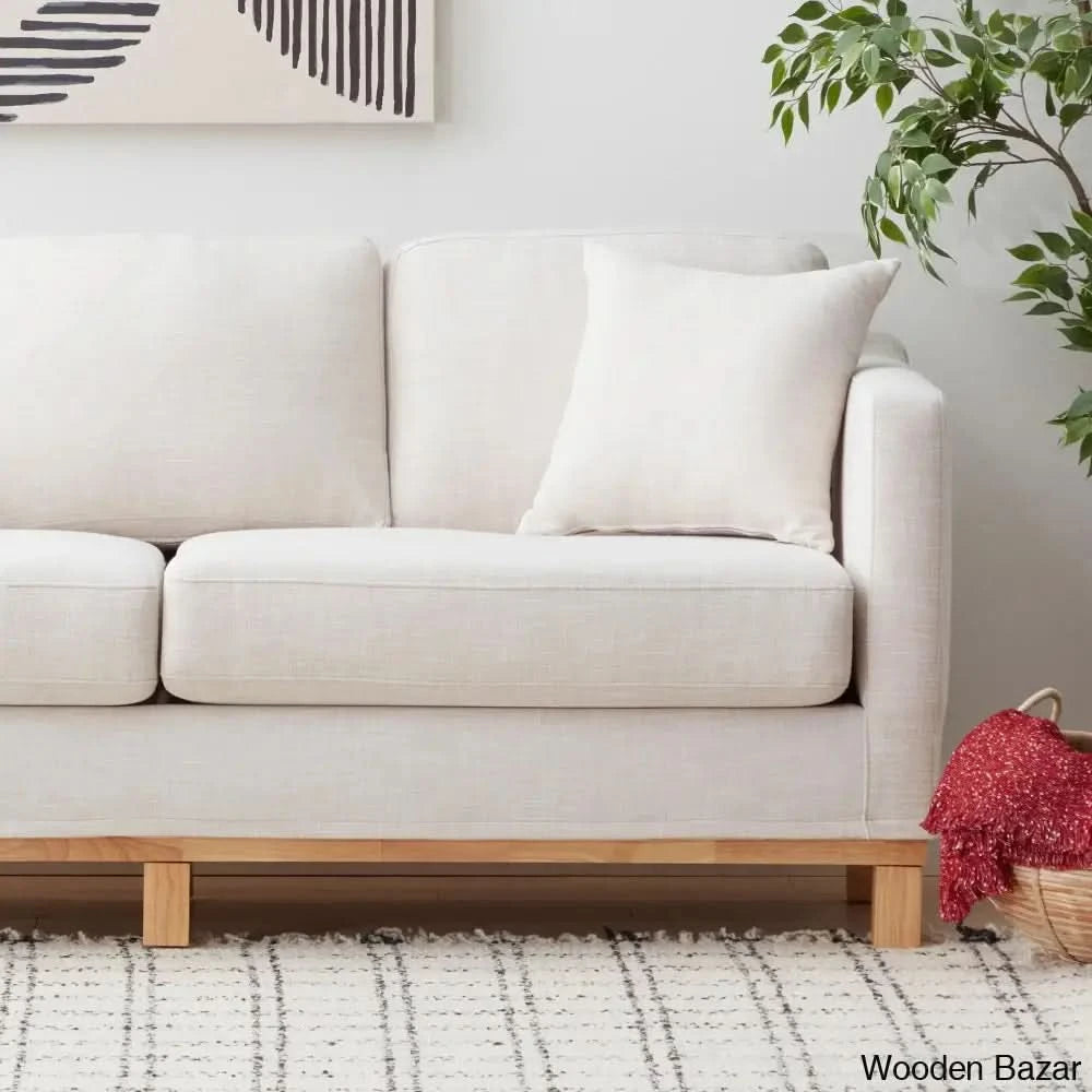 Joanne Upholstered 3-Seater Sofa With Solid Wood Base - Wooden Bazar