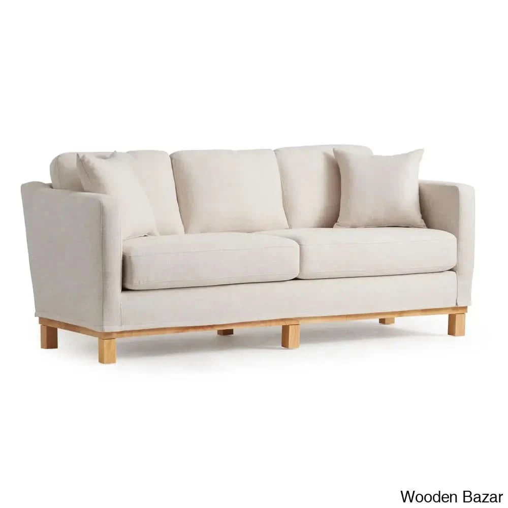 Joanne Upholstered 3-Seater Sofa With Solid Wood Base - Wooden Bazar