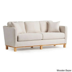 Joanne Upholstered 3-Seater Sofa With Solid Wood Base - Wooden Bazar