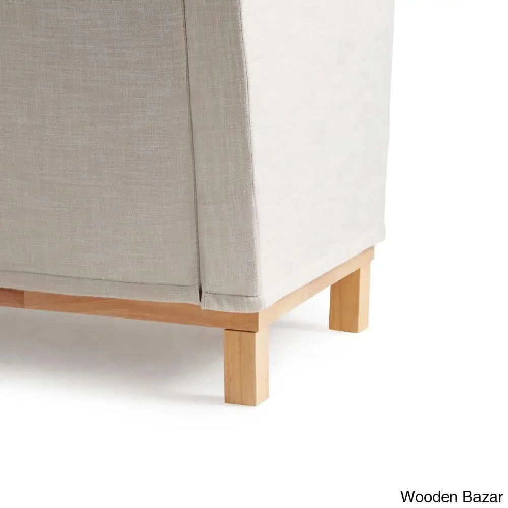 Joanne Upholstered 3-Seater Sofa With Solid Wood Base - Wooden Bazar